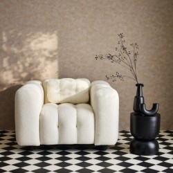 Leon Fauteuil capitonné tissu bouclette texturée Crème