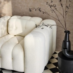 Leon Fauteuil capitonné tissu bouclette texturée Crème