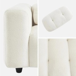 Leon Fauteuil capitonné tissu bouclette texturée Crème