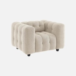 Leon Fauteuil capitonné tissu bouclette texturée Beige