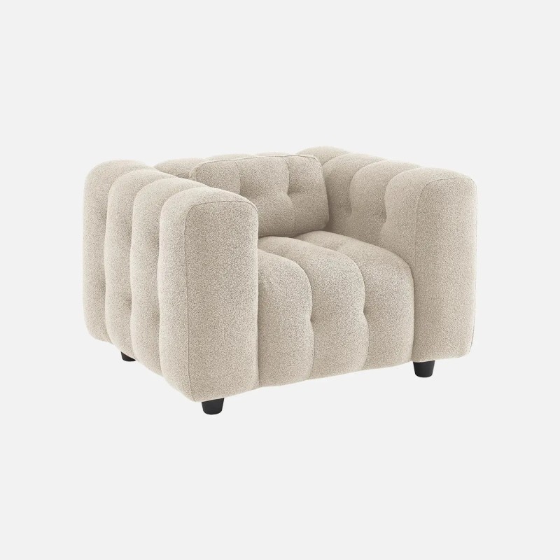 Leon Fauteuil capitonné tissu bouclette texturée Beige