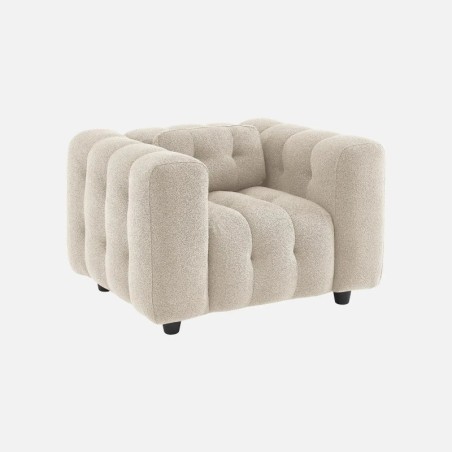 Leon Fauteuil capitonné tissu bouclette texturée Beige
