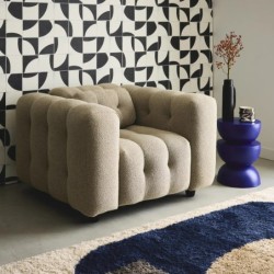 Leon Fauteuil capitonné tissu bouclette texturée Beige