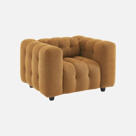 Leon Fauteuil capitonné tissu bouclette texturée Moutarde
