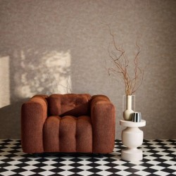 Leon Fauteuil capitonné tissu bouclette texturée Terracotta