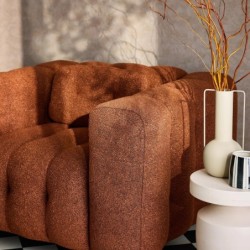 Leon Fauteuil capitonné tissu bouclette texturée Terracotta