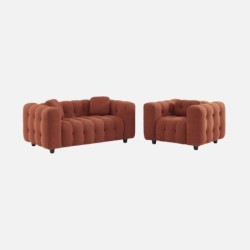 Leon Fauteuil capitonné tissu bouclette texturée Terracotta