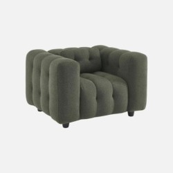 Leon Fauteuil capitonné tissu bouclette texturée Kaki foncé
