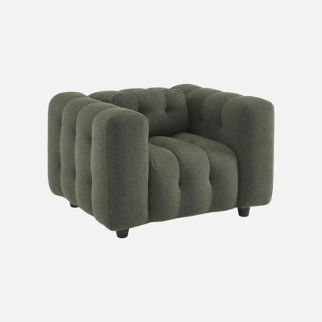 Leon Fauteuil capitonné tissu bouclette texturée Kaki foncé