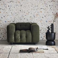 Leon Fauteuil capitonné tissu bouclette texturée Kaki foncé