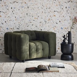 Leon Fauteuil capitonné tissu bouclette texturée Kaki foncé