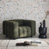 Leon Fauteuil capitonné tissu bouclette texturée Kaki foncé