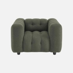 Leon Fauteuil capitonné tissu bouclette texturée Kaki foncé