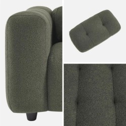 Leon Fauteuil capitonné tissu bouclette texturée Kaki foncé