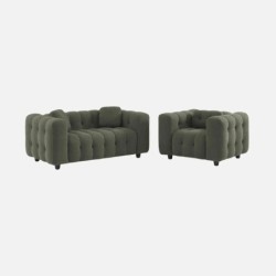 Leon Fauteuil capitonné tissu bouclette texturée Kaki foncé