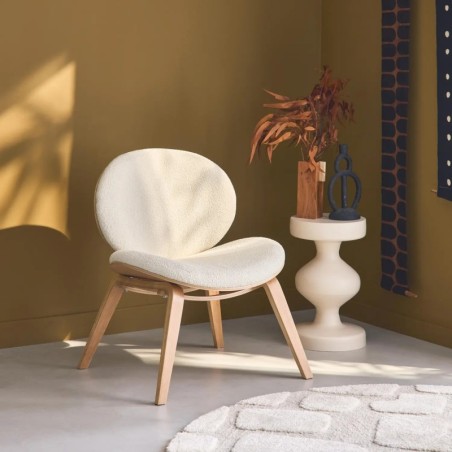 Ines Fauteuil relax décor bois courbé et bouclette texturée Chêne