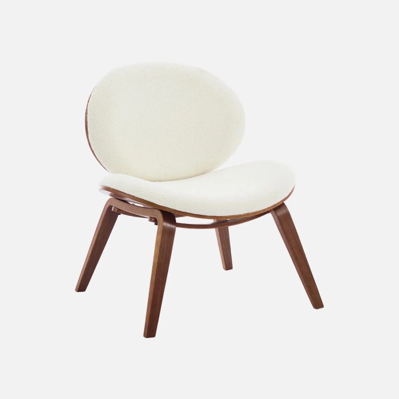 Ines Fauteuil relax décor bois courbé et bouclette texturée Noyer