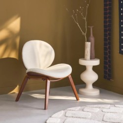 Ines Fauteuil relax décor bois courbé et bouclette texturée Noyer