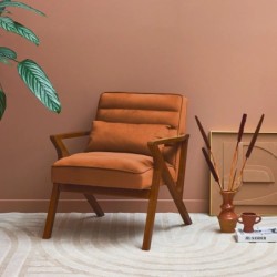 Antoine Fauteuil scandinave bois d'hévéa et velours Terracotta