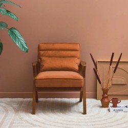 Antoine Fauteuil scandinave bois d'hévéa et velours Terracotta