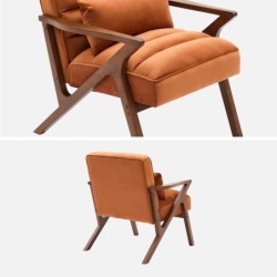 Antoine Fauteuil scandinave bois d'hévéa et velours Terracotta