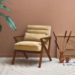 Antoine Fauteuil scandinave bois d'hévéa et velours Camel