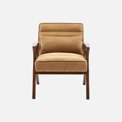 Antoine Fauteuil scandinave bois d'hévéa et velours Camel