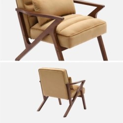 Antoine Fauteuil scandinave bois d'hévéa et velours Camel