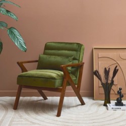 Antoine Fauteuil scandinave bois d'hévéa et velours Kaki