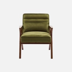 Antoine Fauteuil scandinave bois d'hévéa et velours Kaki
