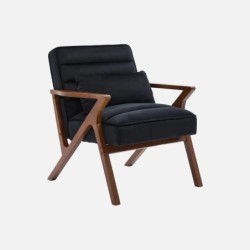 Antoine Fauteuil scandinave bois d'hévéa et velours Noir