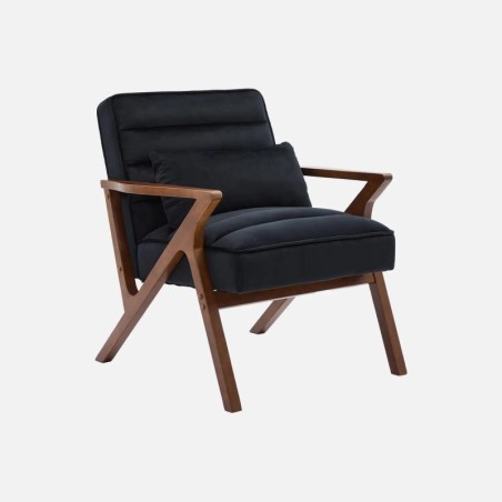 Antoine Fauteuil scandinave bois d'hévéa et velours Noir