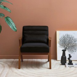 Antoine Fauteuil scandinave bois d'hévéa et velours Noir