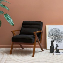 Antoine Fauteuil scandinave bois d'hévéa et velours Noir