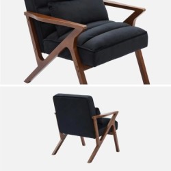 Antoine Fauteuil scandinave bois d'hévéa et velours Noir