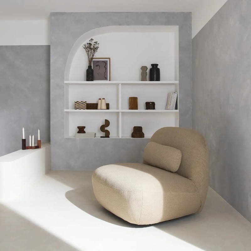 Spino Fauteuil pivotant 360 bouclette texturée Beige