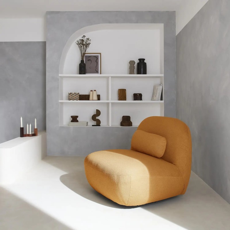 Spino Fauteuil pivotant 360 bouclette texturée Moutarde