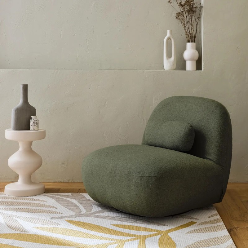 Spino Fauteuil pivotant 360 bouclette texturée Kaki foncé