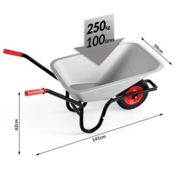 Brouette de jardin 100L max 250kg chariot transport feuilles bois construction chantier zingué roue pneumatique