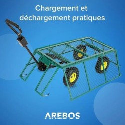 AREBOS Chariot de Transport Pliable 4 Roues bâche Amovible Max 550kg charrette à Main Chariot de Jardin Chariot d'extérieur